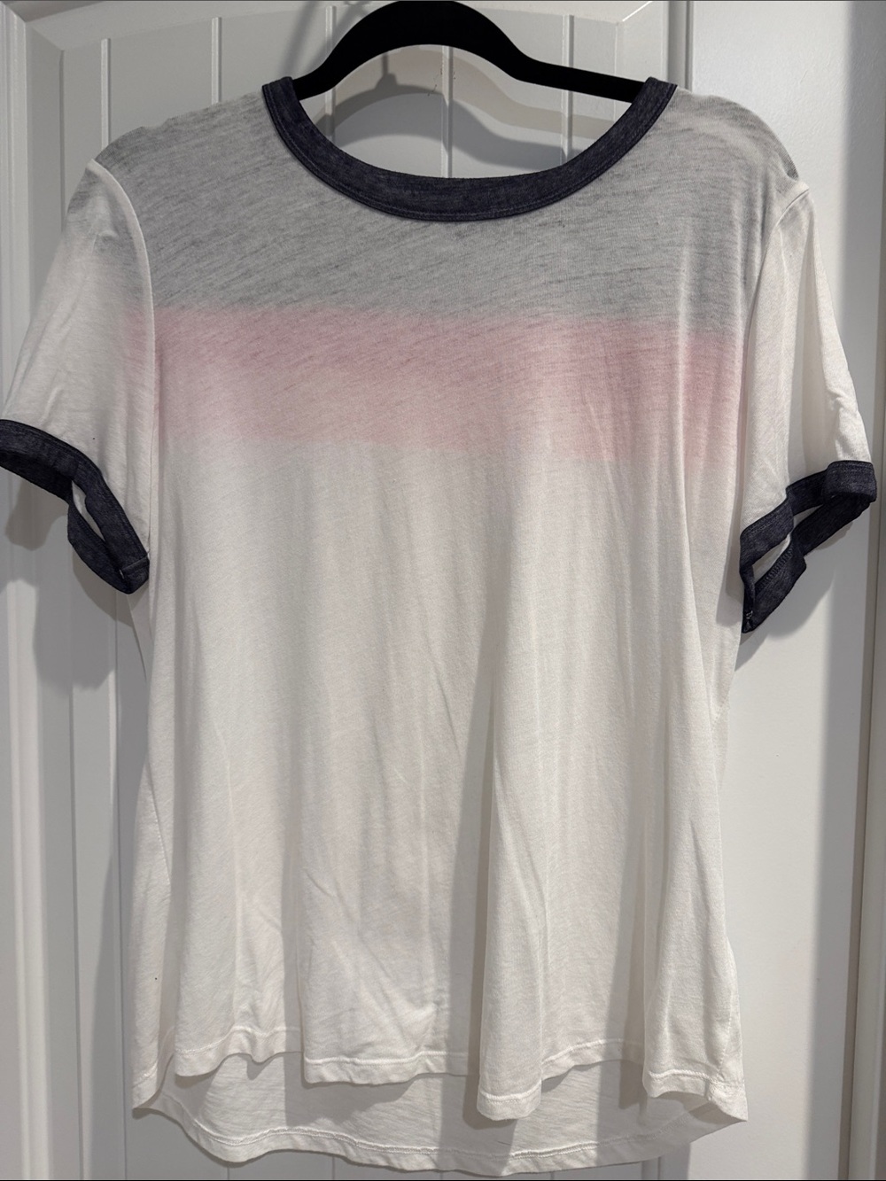 Maurices White Tee with Pink Stripe and Navy Trim